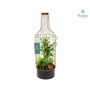 Fles metaal goudzwart Large met arrangement