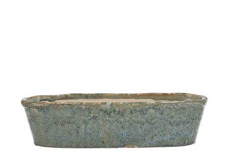 <h4>Iron Stone Light Blue Glazed Oval Pot 32x10x8cm</h4>