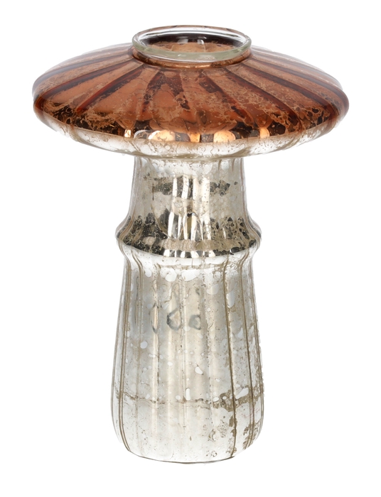 <h4>DF02-730301500 - Candle holder Shiitake d3.4/9xh12 brown/silver metallic</h4>