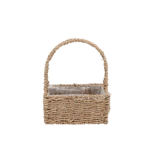 Seagrass Flower Basket Square W Handle 23x12x30cm