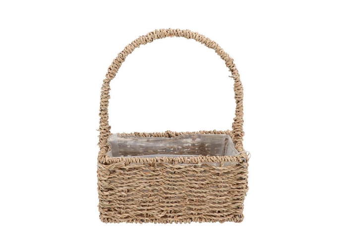 <h4>Seagrass Flower Basket Square W Handle 23x12x30cm</h4>