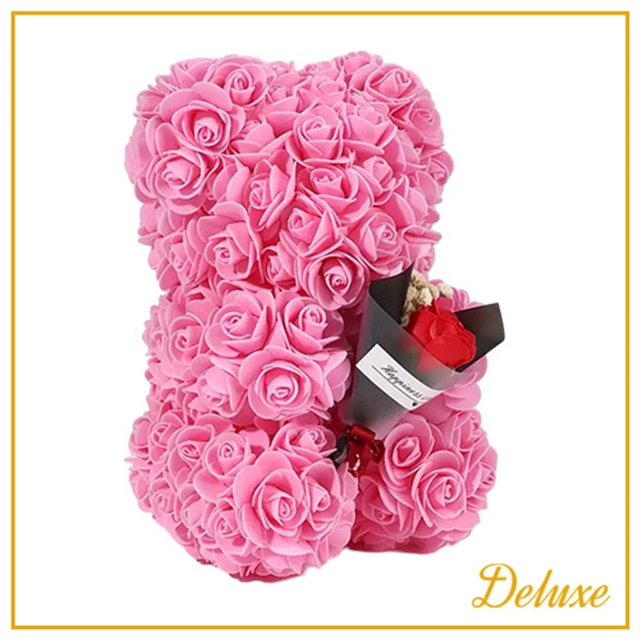 <h4>Bear Deluxe On Standard Dark Pink + Bouquet</h4>