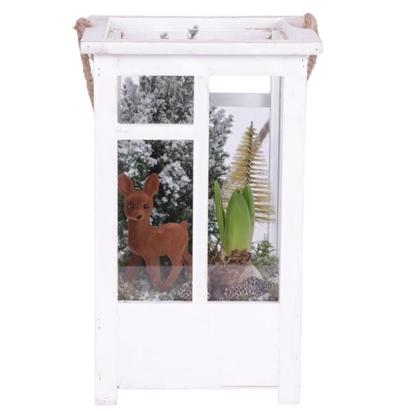 <h4>Christmas Arr. Outdoor Wooden Lantern Pot White Mix Ø19cm 2PP</h4>