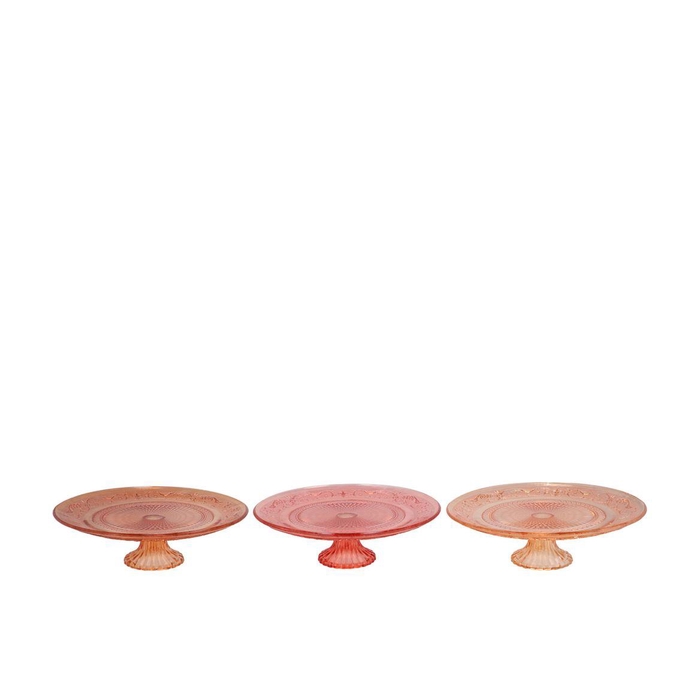 <h4>Dayah Coral Sunset Glass Plate On Foot 20x8cm Ass</h4>