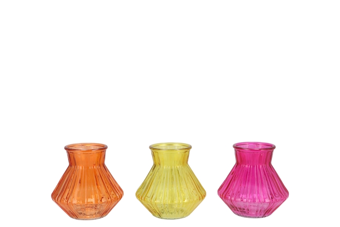 Roman Orange Mix Diamond Glass Vase Ass 11x11cm