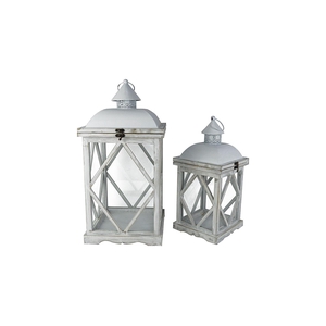 White lantern metal/wood 54cm