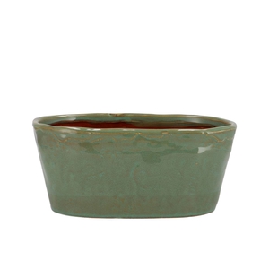 Iron Stone Green Glazed Oval Pot 25x13x11cm