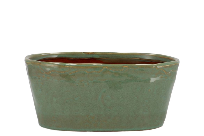 <h4>Iron Stone Green Glazed Oval Pot 25x13x11cm Nm</h4>
