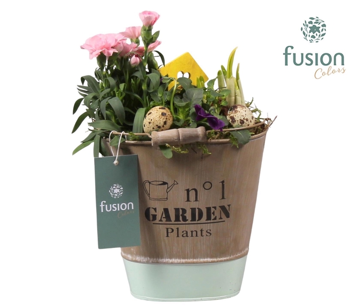 <h4>Zink emmer ovaal groen Pasen met Arrangement</h4>