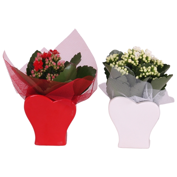 <h4>Valentine Arr. Indoor Ceramic Heartshape Vase Red/White Ø9cm 1PP</h4>