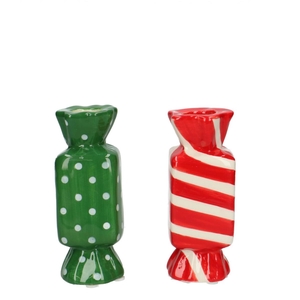 Kerst Keramiek Candy vaas x2 d4.5*11.5cm