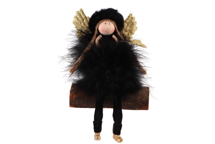 <h4>Fluffy Engel Zittend Black/gold 11x5x9cm</h4>