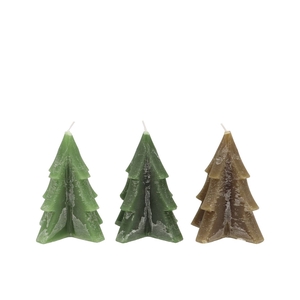 Frosty Green Mix Pine Tree Candle 9x12cm Ass