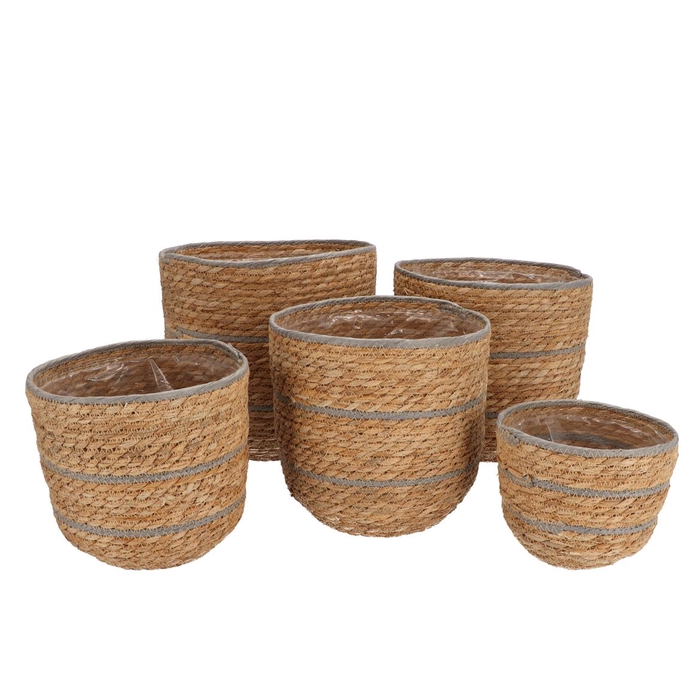 <h4>Seagrass Laos Straw Basket Natural Grey Stripe S/5 28x29cm</h4>