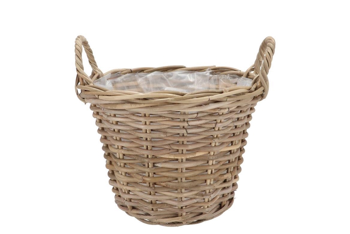 <h4>Rattan Kuboo Planter With Handle Round 30x23cm</h4>