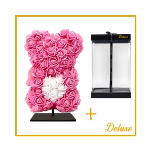 arr3 Deco beer 25cm - Donker roze wit hart