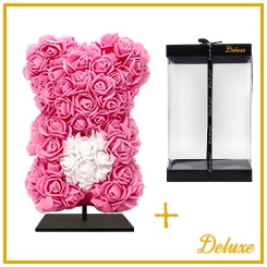 <h4>arr6 Deco beer 25cm - Donker roze wit hart</h4>