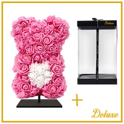 <h4>arr6 Deco beer 25cm - Donker roze wit hart</h4>