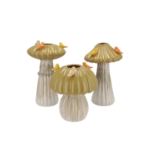 Bird Mushroom Vase Olive Ass 16x16x25 Nm