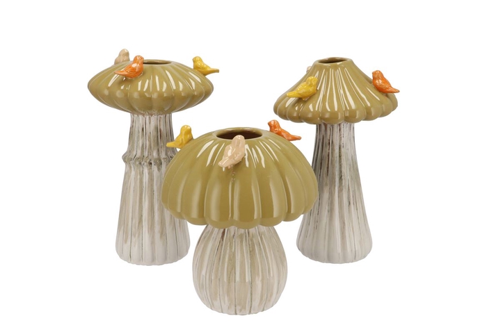 <h4>Bird Mushroom Vase Olive Ass 16x16x25cm</h4>