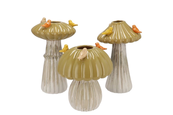<h4>Bird Mushroom Vase Olive Ass 16x16x25 Nm</h4>