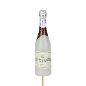 Bijsteker Champagnefles 13.5x4cm+12cm stok wit