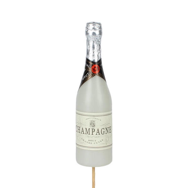 <h4>Bijsteker Champagnefles 13.5x4cm+12cm stok wit</h4>