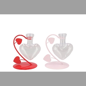 Xelly Red/pink Metal Rack Love Vase Ass 9x9x13cm