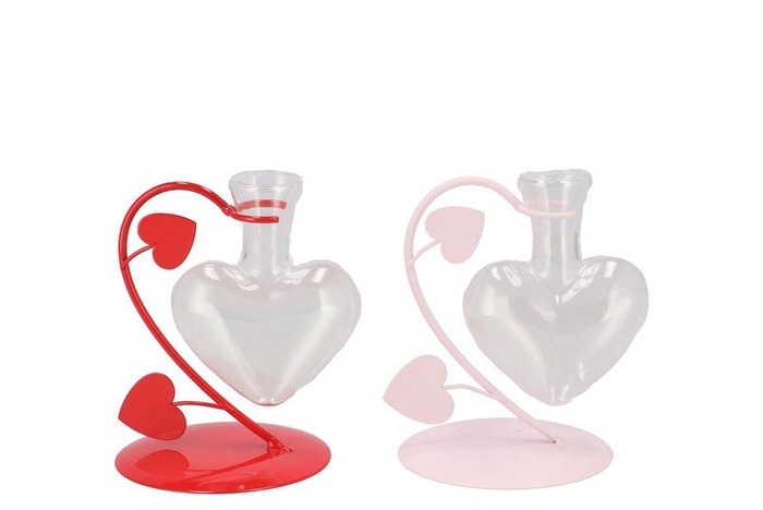 <h4>Xelly Red/pink Metal Rack Love Vase Ass 9x9x13cm</h4>
