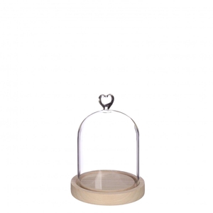 Moederdag Glas stolp hart+hout d12*16cm