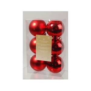KERSTBAL PLASTIC 80MM CHRISTMASRED 6PCS