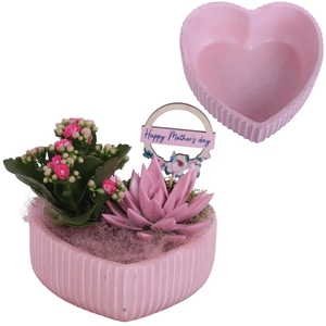 Mothersday Arr. Indoor Ceramic Heart Bowl Ribbles Ø17cm 2PP