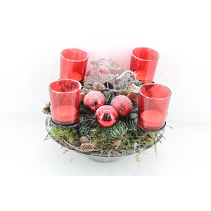 arr5 Kerst MB - Glas schaal 4licht std rood