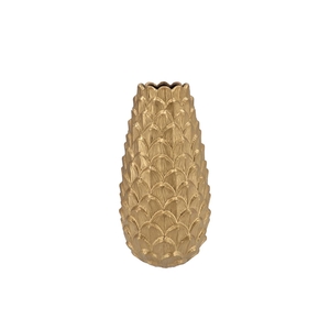 Mika Majestic Gold Vase Long Pinecone Edge 16x35cm