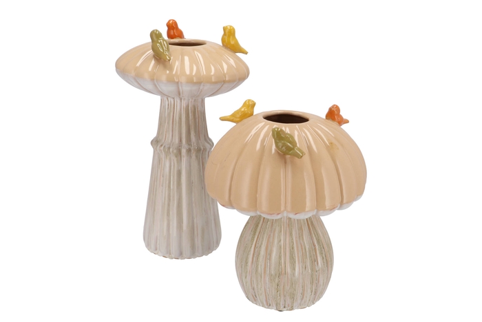 Bird Mushroom Vase Sand Ass 18x18x31cm