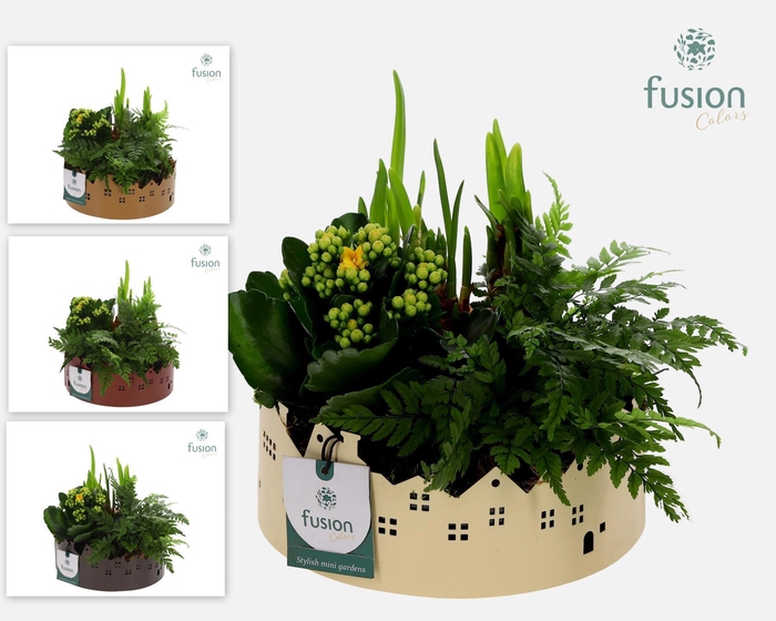 <h4>Zinken schaal Huisjes Medium met Voorjaar arrangement</h4>