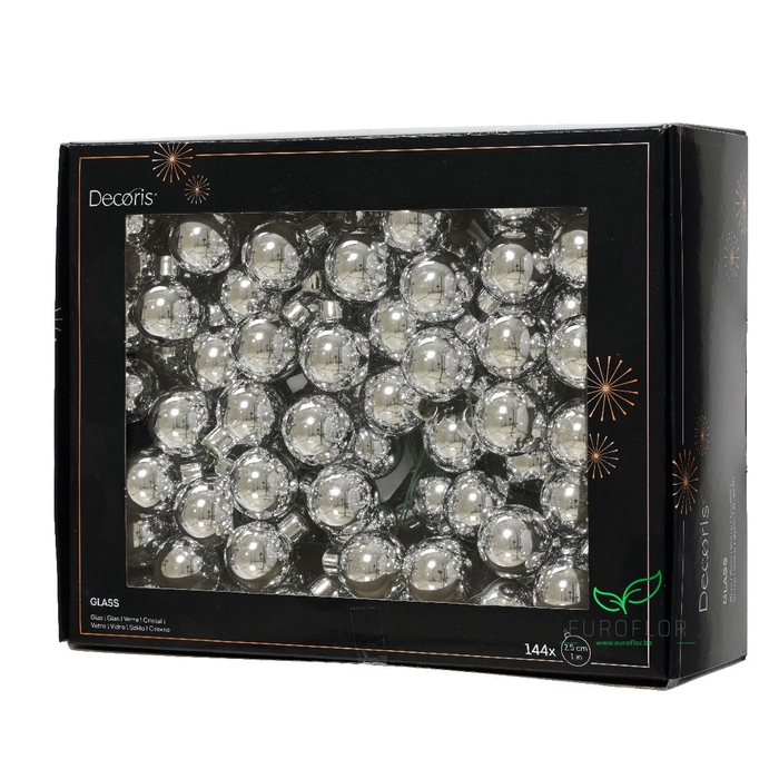 <h4>KERSTBAL GLASS 25MM ON WIRE SILVER 144PCS</h4>