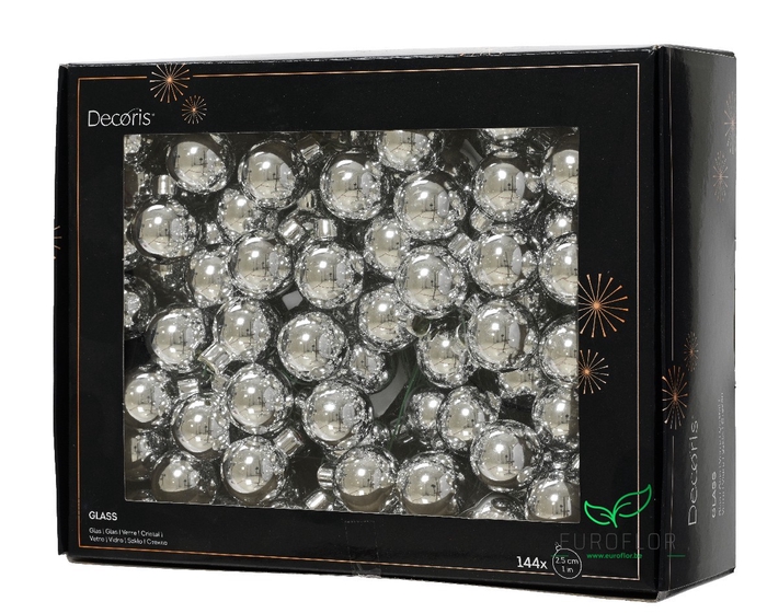 KERSTBAL GLASS 25MM ON WIRE SILVER 144PCS