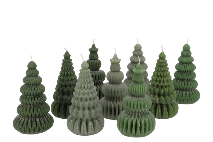 <h4>Candle Frosty Pagoda Tree Majestic Green Mix Ass 7x14cm</h4>