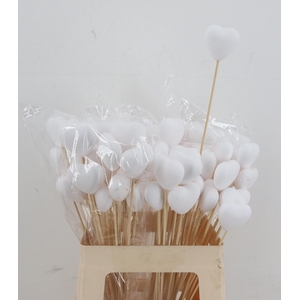 Stick Heart Flock 5cm White