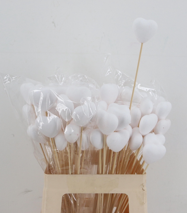 <h4>Stick Heart Flock 5cm White</h4>