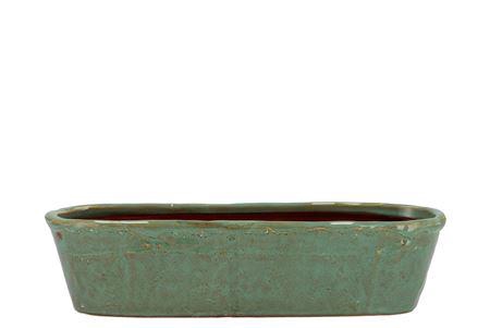 <h4>Iron Stone Green Glazed Oval Pot 32x10x8cm Nm</h4>