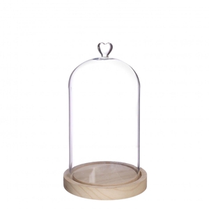Liefde Glas stolp hart+hout d14*24cm