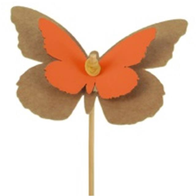 Pick butterfly kraft 7x9cm+12cm stick orange