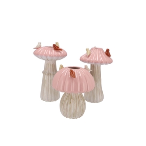 Bird Mushroom Vase Pink Ass 14x14x20cm