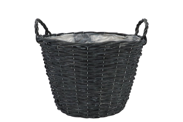 Wicker Basket High With Ears Black Bowl 25x21cm