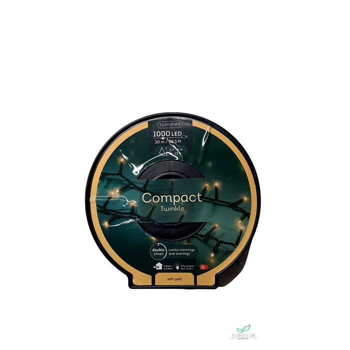 <h4>LED COMPACT LIGHTS 8 FUNCTIE TWINKEL EFFECT BUITEN ZWART/SOFTGOLD 3000CM</h4>