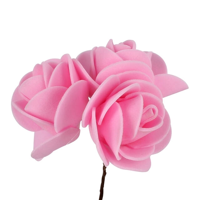 <h4>Bijsteker roos toef foam 3x3xcm+12cm draad roze</h4>