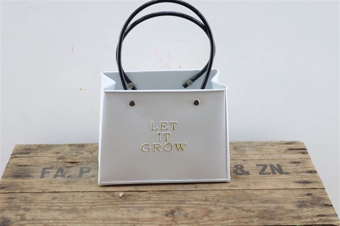 <h4>Deco Zinc Bag Let It Grow White L17.5w8.5h14</h4>