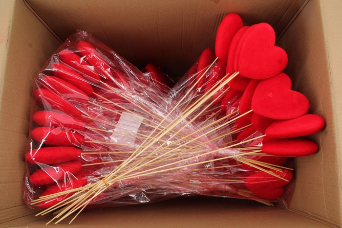 Stick Heart Flock Red 14cm